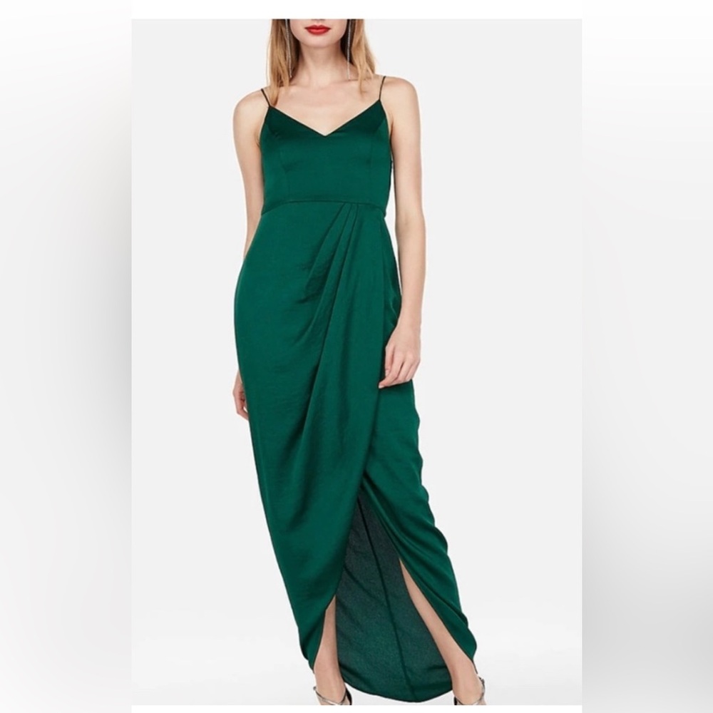 Express Emerald Green Mardi Gras Dress Satin Maxi Gown
